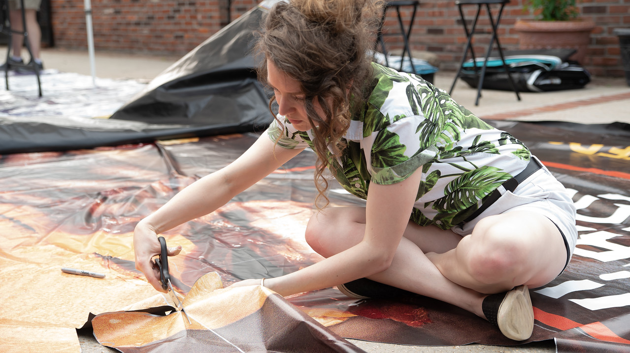 Meagan Moore cutting vinyl for PPE