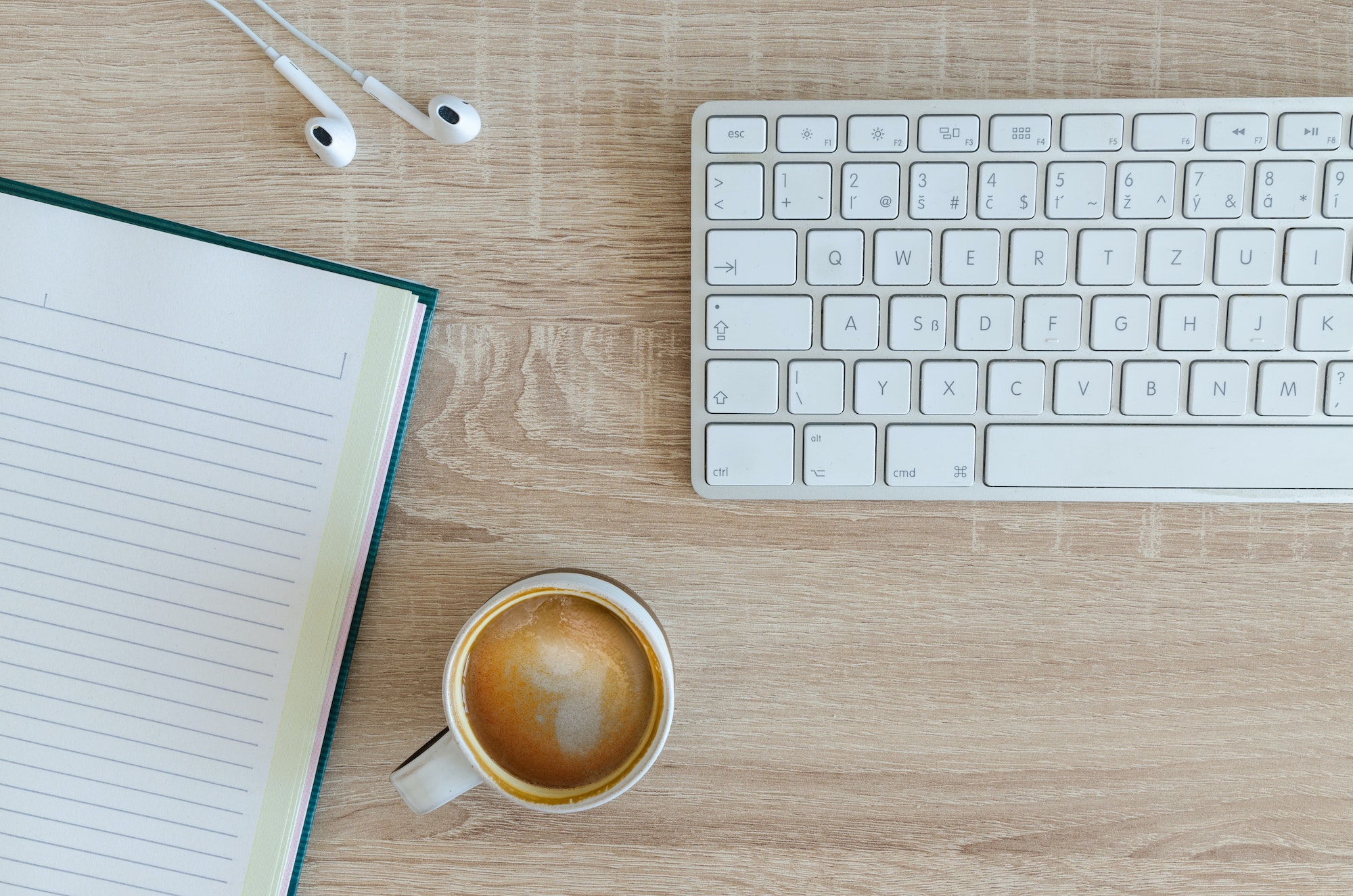 Coffee and keyboard on desk