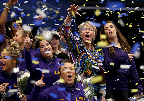 D-D Breaux celebrating with her team after winning the SEC championship.