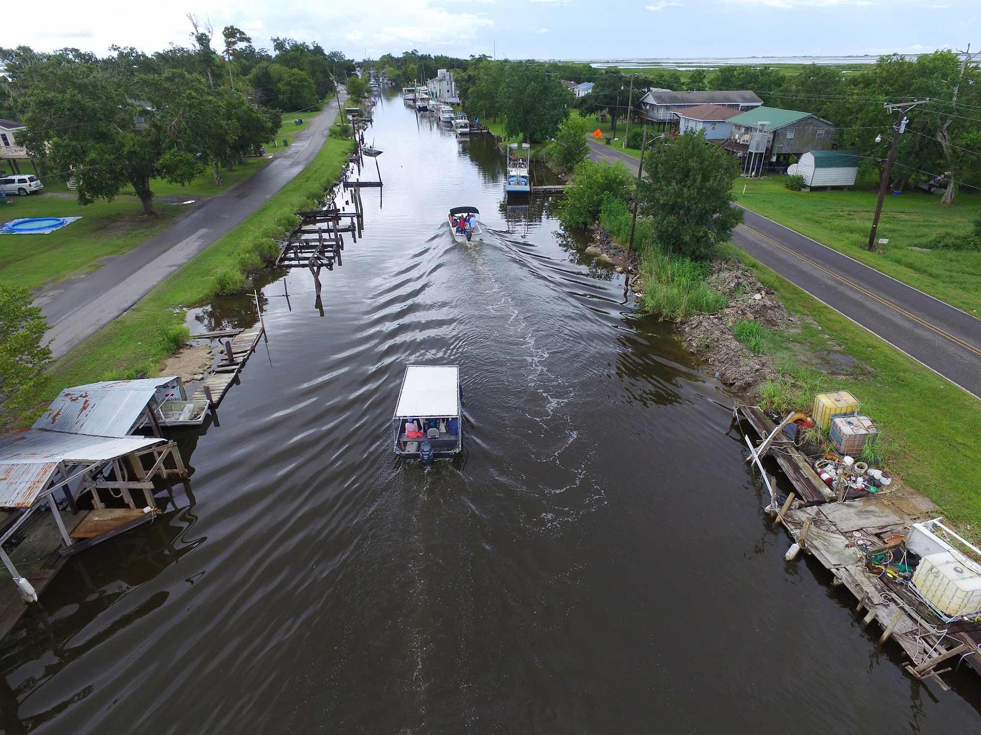 Aerial view of Pointe-au-Chien waterway southeast of Houma, La.