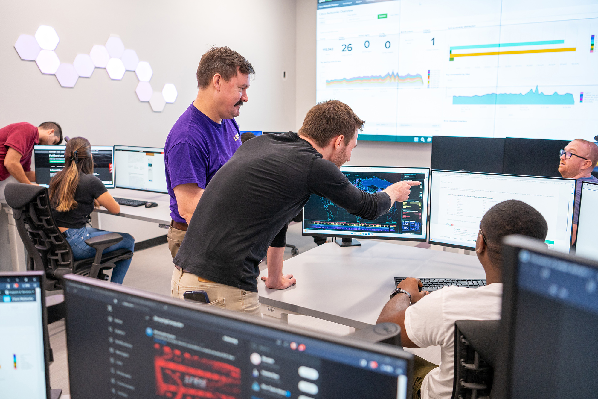 Workers in cyber security lab